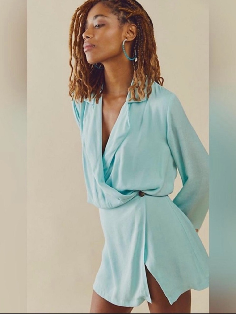 Free People Simone Long Sleeve Draped Mini Dress NWOT